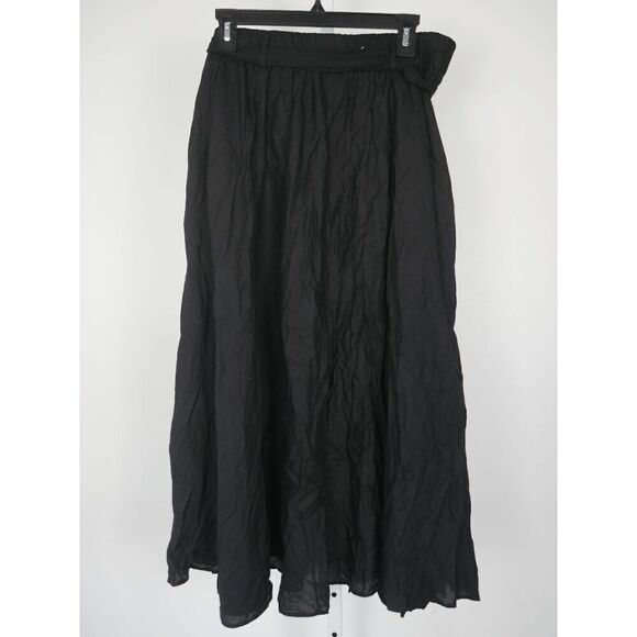 Sam & Jess Women's Challis Belted Pull-On Midi Skirt Black L - Picture 3 of 9